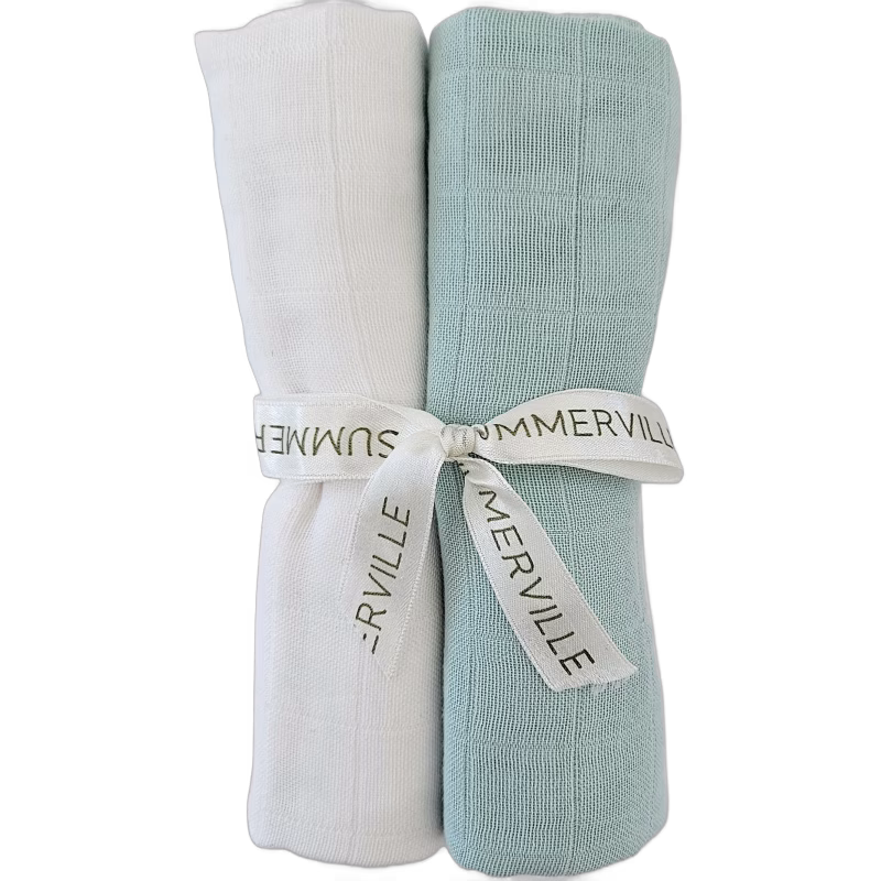 Summerville Organic Muslinfilt 2-Pack Eko, Ice Blue/White
