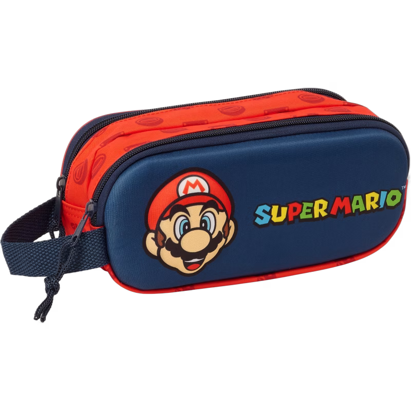 Super Mario 3D Dubbelpennfodral, Röd/Marinblå
