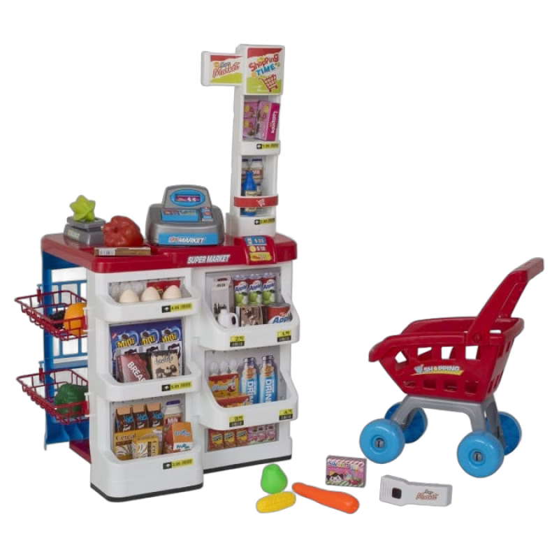 Supermarket kassa och kundvagn