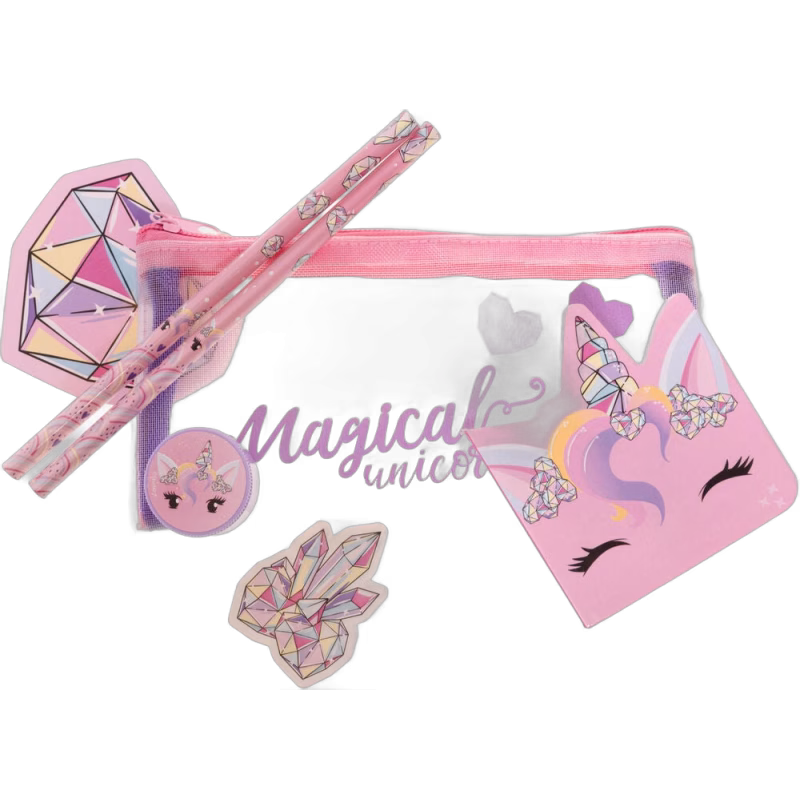 Unicorn Gems Pennfodral med Skrivset, Rosa