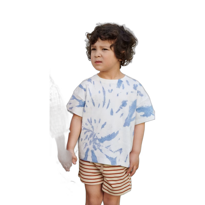 Wheat Tommy T-shirt, Blue Tie Dye, 98